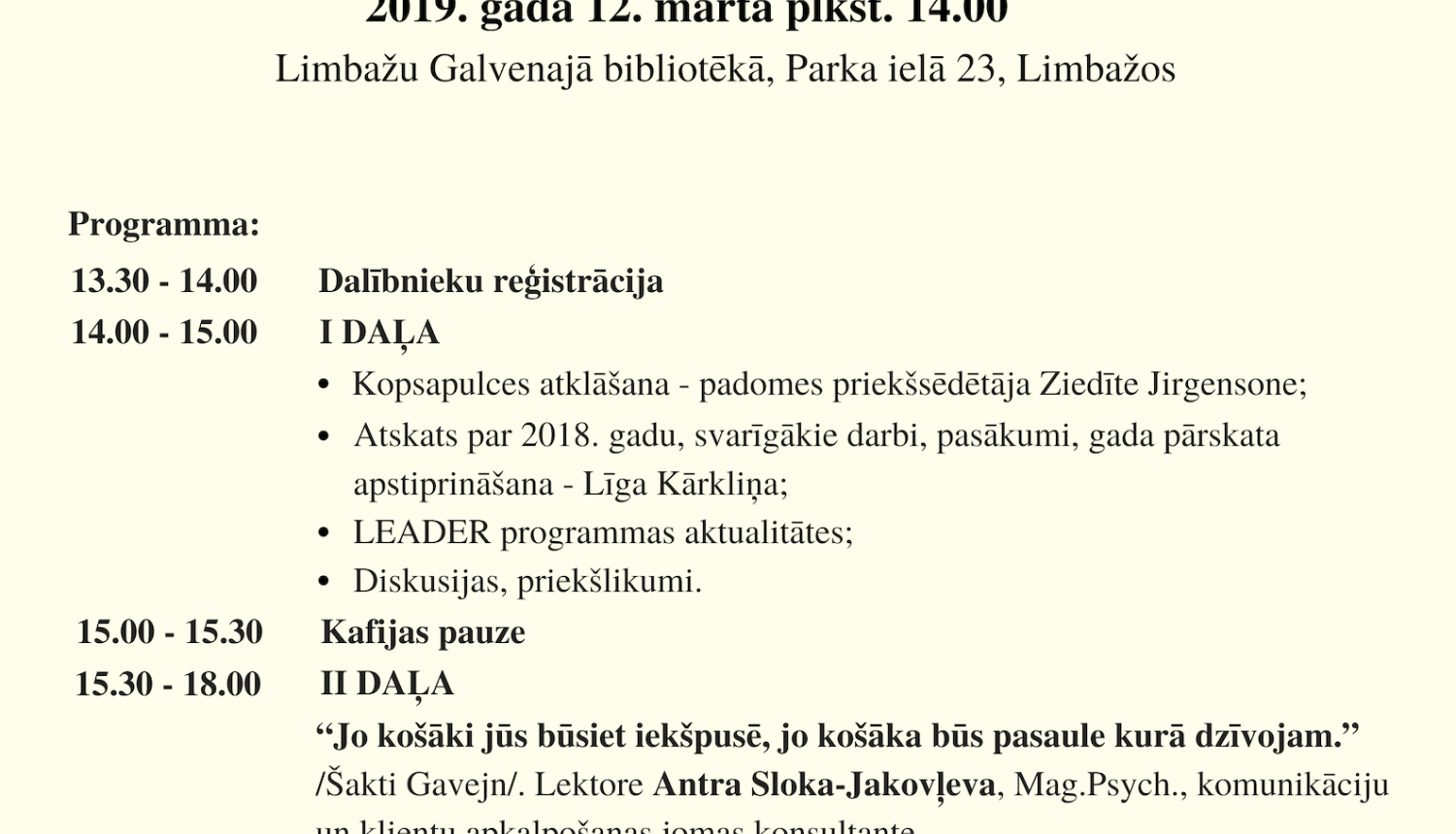 Biedrības Vidzemes lauku partnerība "Brasla" gada kopsapulce